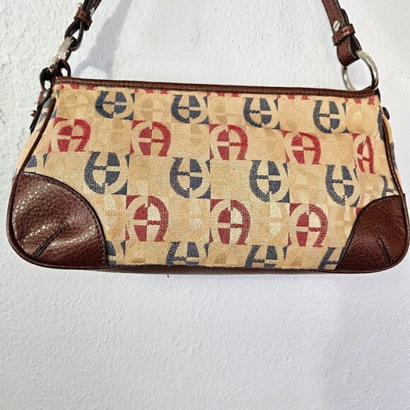ETIENNE AIGNER WOMEN'S SHOULDER BAG RED, BLUE ,TAN CLASSIC PRINT MEDIUM SIZE - Picture 2 of 5